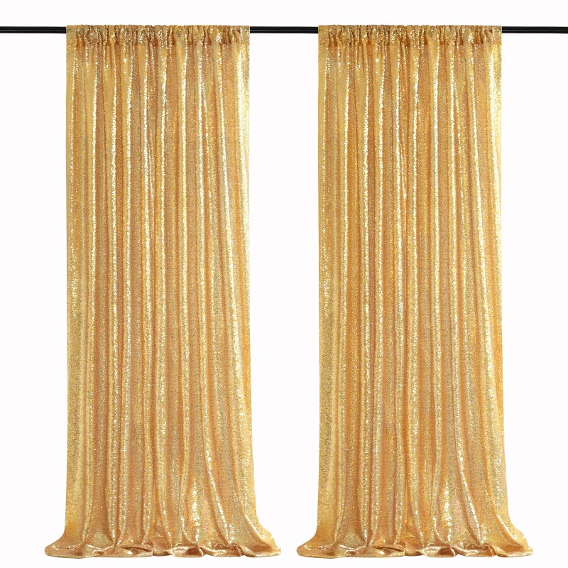 QueenDream Gold Sequin Backdrop Curtains 2 Panels 2FTx8FT Glitter Gold Photo Backdrop for Wedding Party Stage Decorations - Image 1